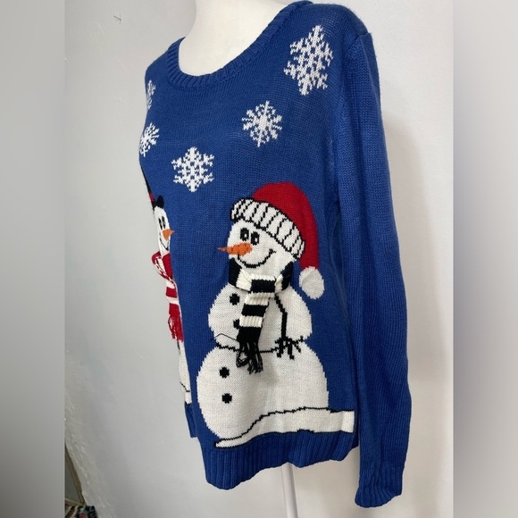 Carolyn Taylor blue snowman long sleeve knit Christmas sweater women’s size L - Picture 8 of 16